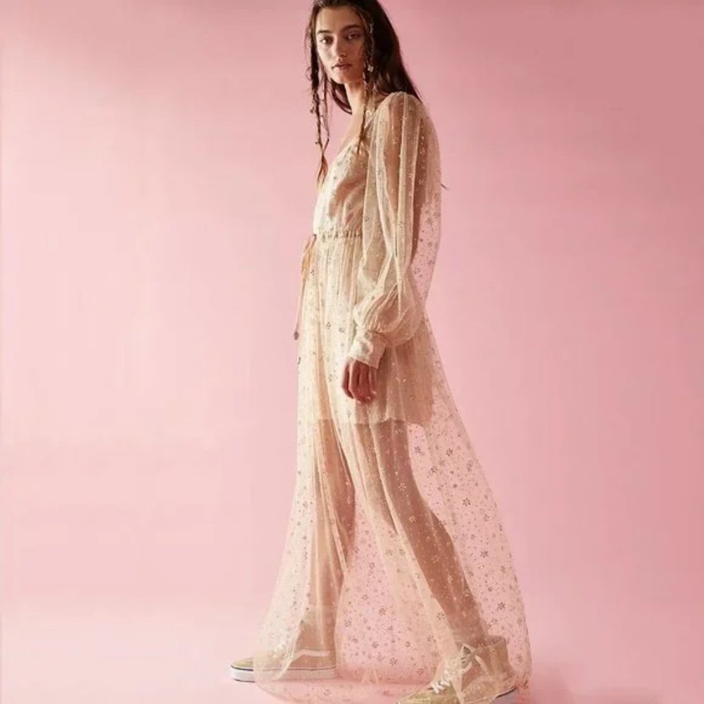 NEW FREE PEOPLE ONE ENSLEY SPARKLE PARTY FESTIVAL LACE TULLE DRESS S M 🌟
